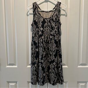Sonoma Damask Everyday Dress Life + Style Black & White Pattern with pockets! M